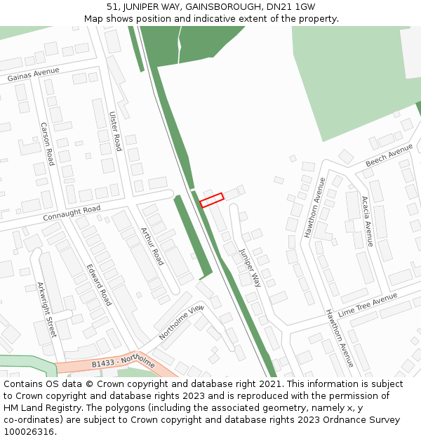 51, JUNIPER WAY, GAINSBOROUGH, DN21 1GW: Location map and indicative extent of plot