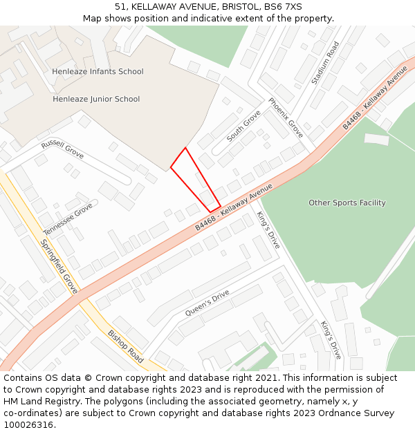 51, KELLAWAY AVENUE, BRISTOL, BS6 7XS: Location map and indicative extent of plot