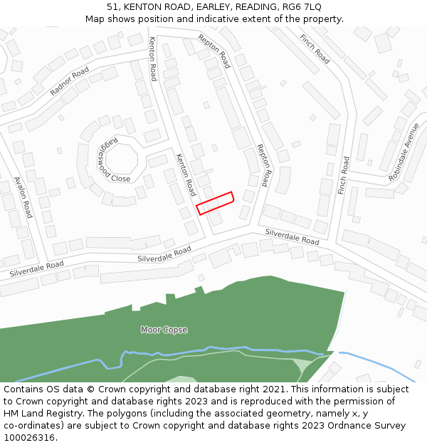 51, KENTON ROAD, EARLEY, READING, RG6 7LQ: Location map and indicative extent of plot