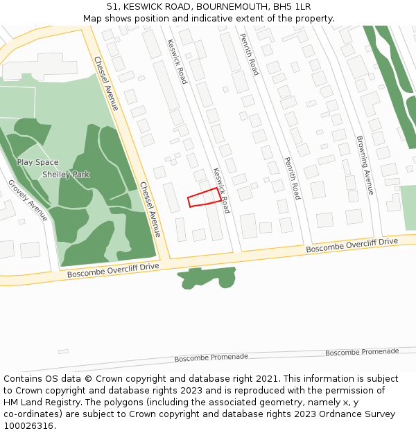 51, KESWICK ROAD, BOURNEMOUTH, BH5 1LR: Location map and indicative extent of plot