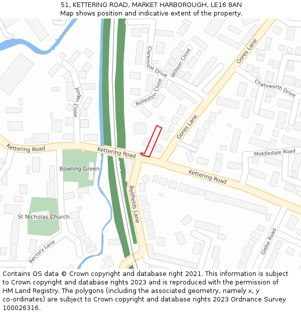 51, KETTERING ROAD, MARKET HARBOROUGH, LE16 8AN: Location map and indicative extent of plot
