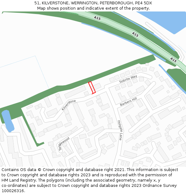 51, KILVERSTONE, WERRINGTON, PETERBOROUGH, PE4 5DX: Location map and indicative extent of plot