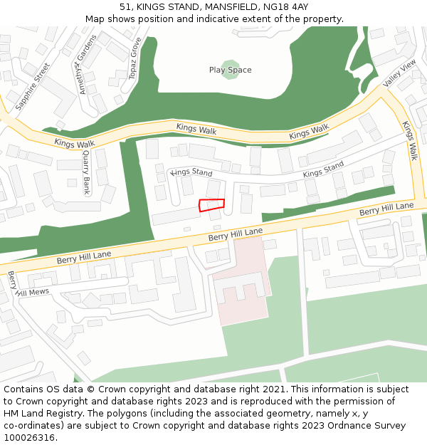 51, KINGS STAND, MANSFIELD, NG18 4AY: Location map and indicative extent of plot