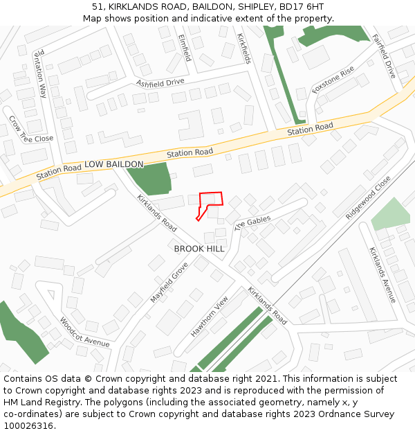 51, KIRKLANDS ROAD, BAILDON, SHIPLEY, BD17 6HT: Location map and indicative extent of plot
