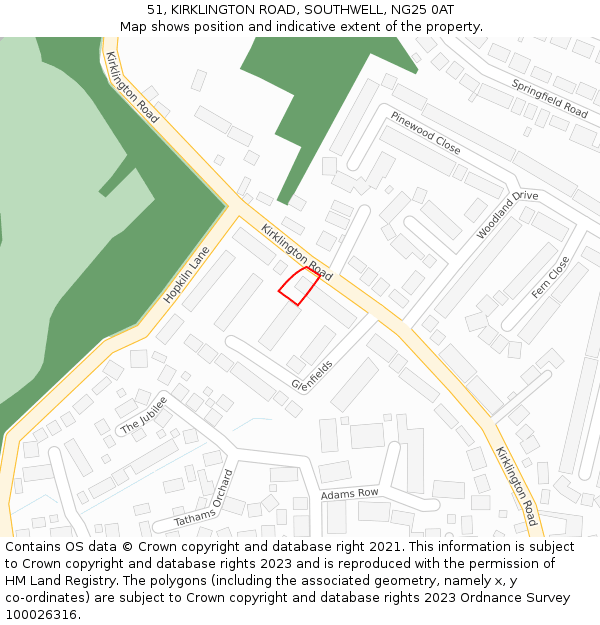 51, KIRKLINGTON ROAD, SOUTHWELL, NG25 0AT: Location map and indicative extent of plot