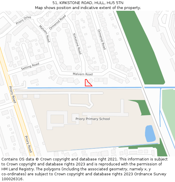 51, KIRKSTONE ROAD, HULL, HU5 5TN: Location map and indicative extent of plot