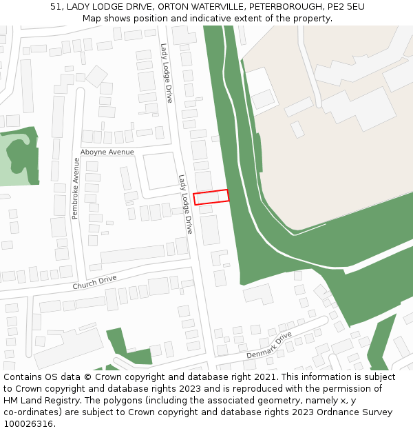 51, LADY LODGE DRIVE, ORTON WATERVILLE, PETERBOROUGH, PE2 5EU: Location map and indicative extent of plot
