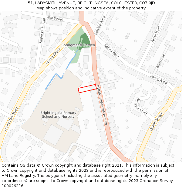 51, LADYSMITH AVENUE, BRIGHTLINGSEA, COLCHESTER, CO7 0JD: Location map and indicative extent of plot