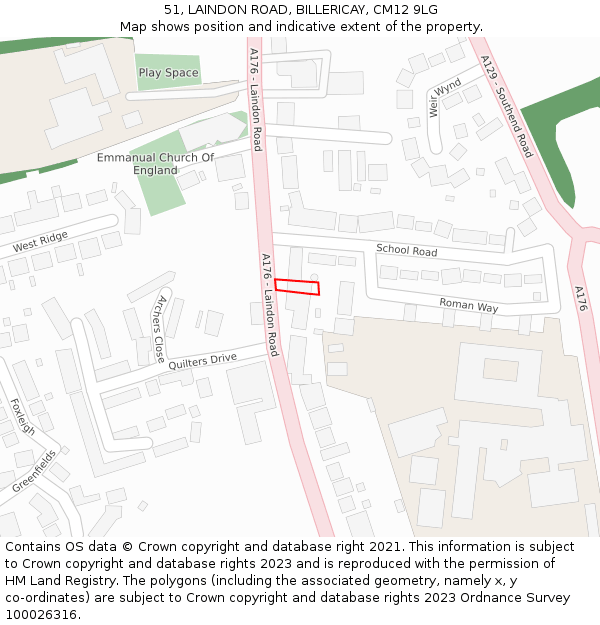 51, LAINDON ROAD, BILLERICAY, CM12 9LG: Location map and indicative extent of plot