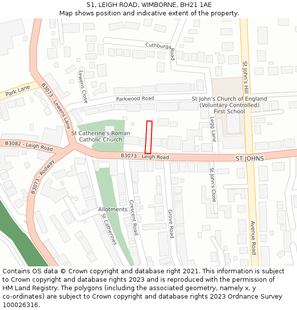 51, LEIGH ROAD, WIMBORNE, BH21 1AE: Location map and indicative extent of plot