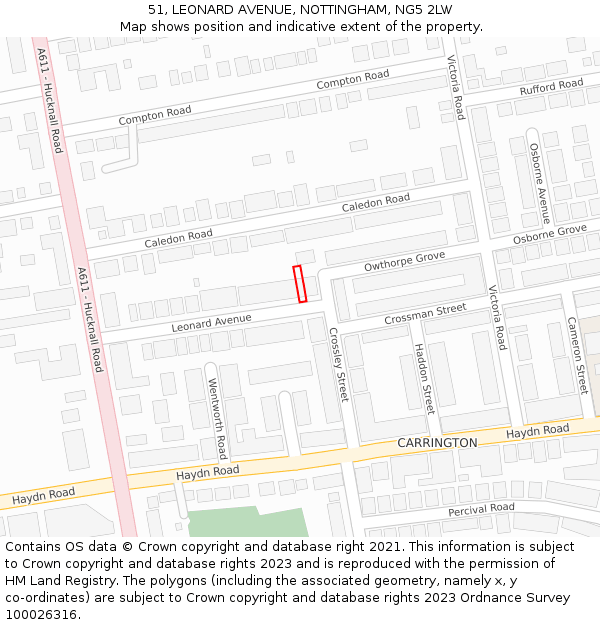 51, LEONARD AVENUE, NOTTINGHAM, NG5 2LW: Location map and indicative extent of plot