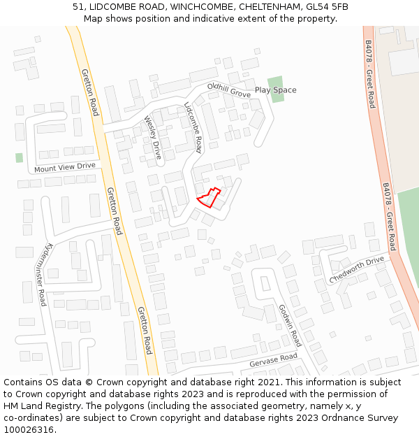 51, LIDCOMBE ROAD, WINCHCOMBE, CHELTENHAM, GL54 5FB: Location map and indicative extent of plot
