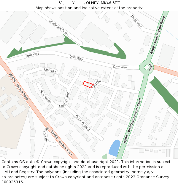 51, LILLY HILL, OLNEY, MK46 5EZ: Location map and indicative extent of plot
