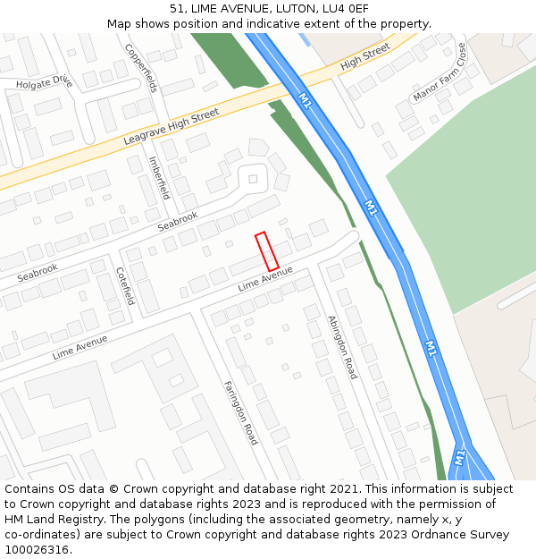 51, LIME AVENUE, LUTON, LU4 0EF: Location map and indicative extent of plot
