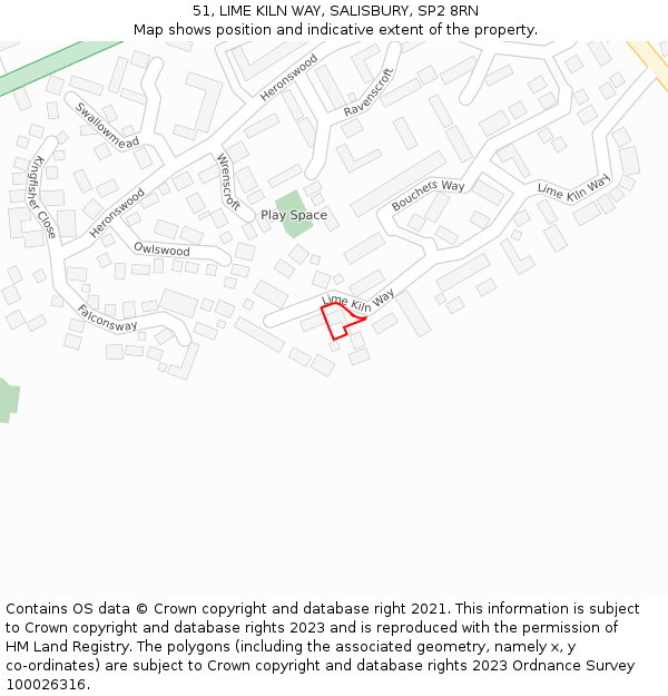51, LIME KILN WAY, SALISBURY, SP2 8RN: Location map and indicative extent of plot