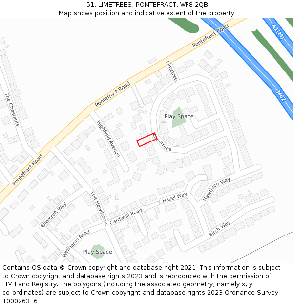 51, LIMETREES, PONTEFRACT, WF8 2QB: Location map and indicative extent of plot