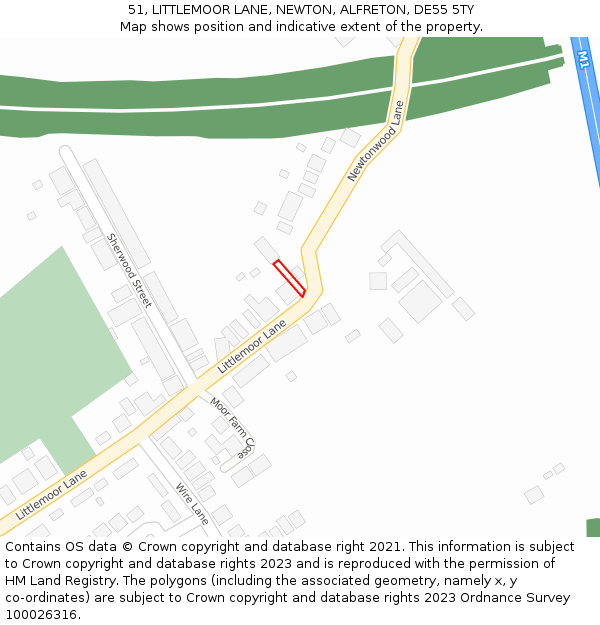 51, LITTLEMOOR LANE, NEWTON, ALFRETON, DE55 5TY: Location map and indicative extent of plot