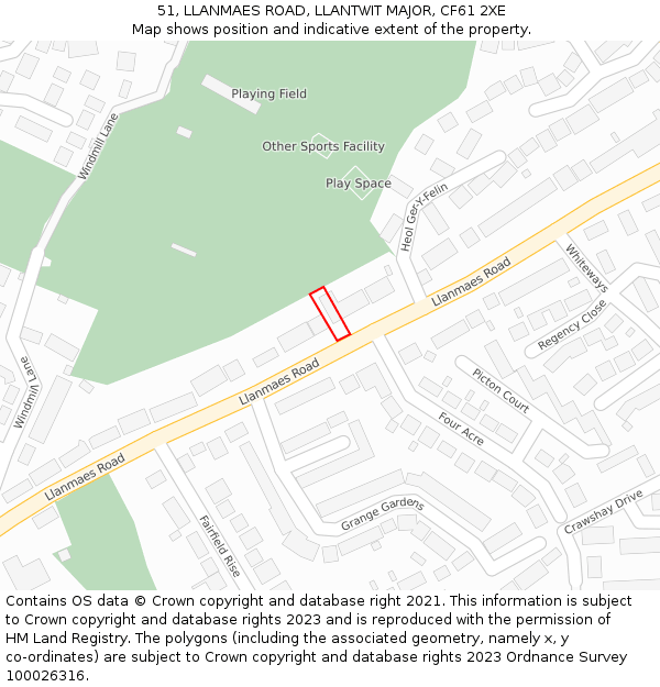 51, LLANMAES ROAD, LLANTWIT MAJOR, CF61 2XE: Location map and indicative extent of plot