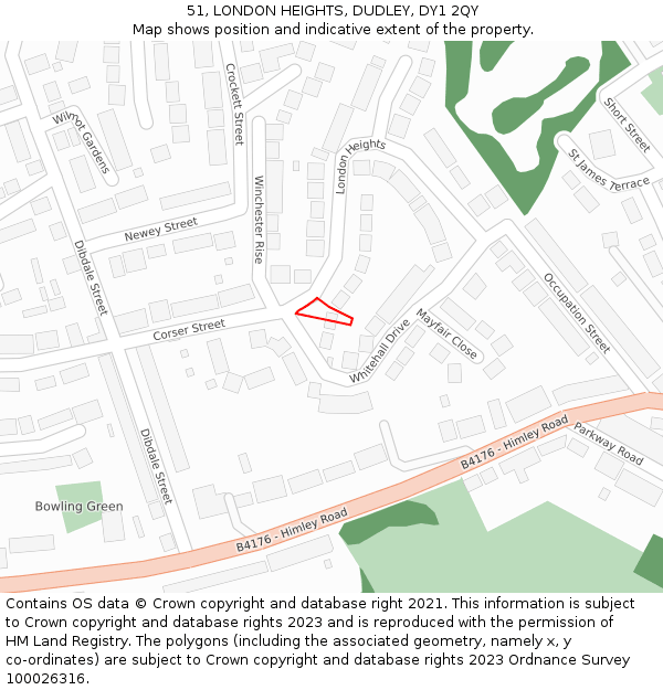 51, LONDON HEIGHTS, DUDLEY, DY1 2QY: Location map and indicative extent of plot