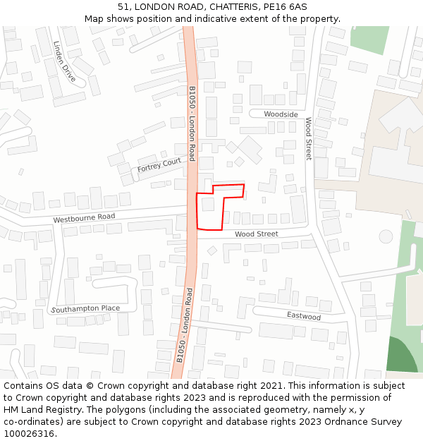 51, LONDON ROAD, CHATTERIS, PE16 6AS: Location map and indicative extent of plot