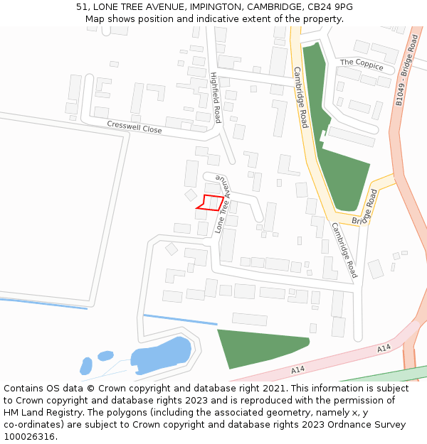 51, LONE TREE AVENUE, IMPINGTON, CAMBRIDGE, CB24 9PG: Location map and indicative extent of plot