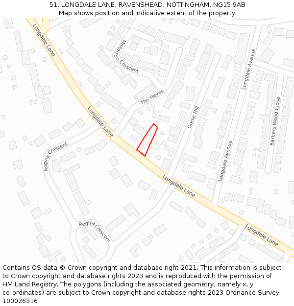 51, LONGDALE LANE, RAVENSHEAD, NOTTINGHAM, NG15 9AB: Location map and indicative extent of plot
