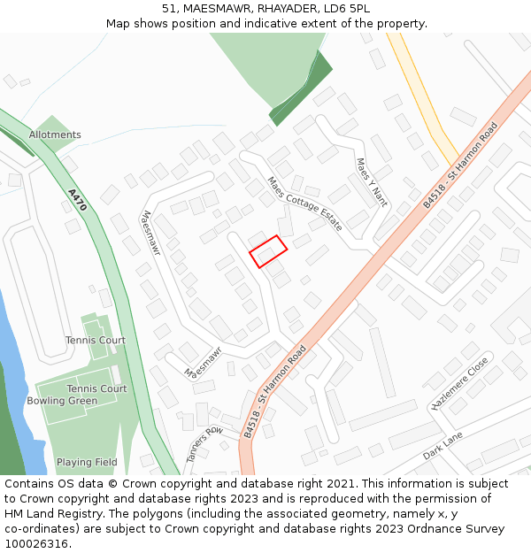 51, MAESMAWR, RHAYADER, LD6 5PL: Location map and indicative extent of plot
