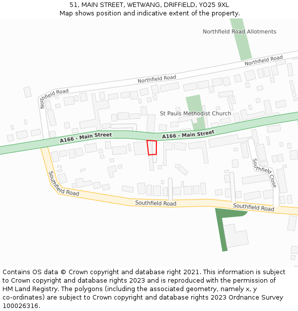 51, MAIN STREET, WETWANG, DRIFFIELD, YO25 9XL: Location map and indicative extent of plot