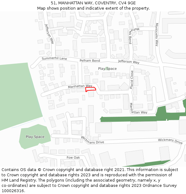 51, MANHATTAN WAY, COVENTRY, CV4 9GE: Location map and indicative extent of plot