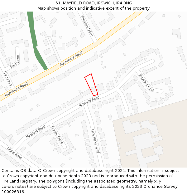 51, MAYFIELD ROAD, IPSWICH, IP4 3NG: Location map and indicative extent of plot