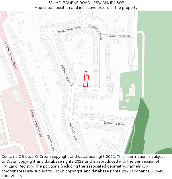 51, MELBOURNE ROAD, IPSWICH, IP4 5QB: Location map and indicative extent of plot