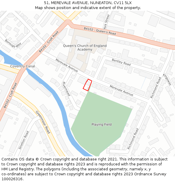 51, MEREVALE AVENUE, NUNEATON, CV11 5LX: Location map and indicative extent of plot