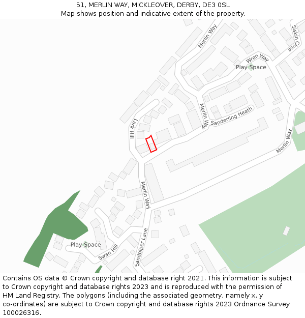 51, MERLIN WAY, MICKLEOVER, DERBY, DE3 0SL: Location map and indicative extent of plot