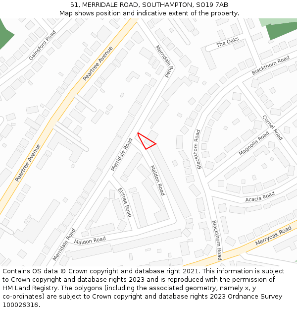 51, MERRIDALE ROAD, SOUTHAMPTON, SO19 7AB: Location map and indicative extent of plot