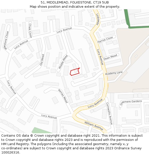 51, MIDDLEMEAD, FOLKESTONE, CT19 5UB: Location map and indicative extent of plot