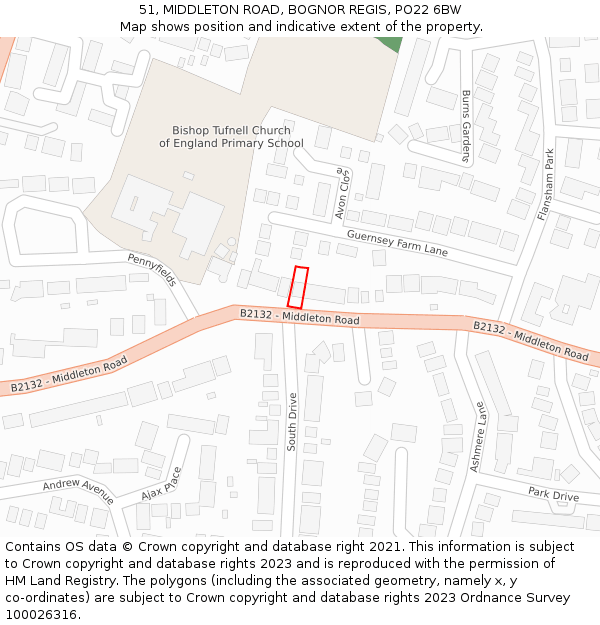 51, MIDDLETON ROAD, BOGNOR REGIS, PO22 6BW: Location map and indicative extent of plot