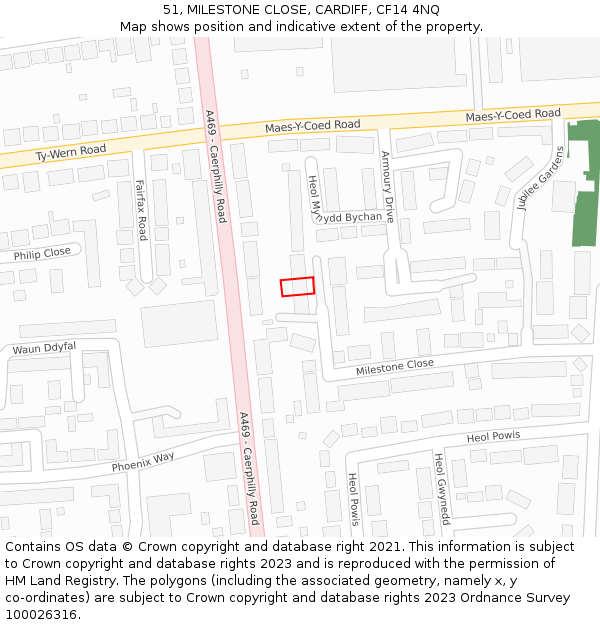 51, MILESTONE CLOSE, CARDIFF, CF14 4NQ: Location map and indicative extent of plot