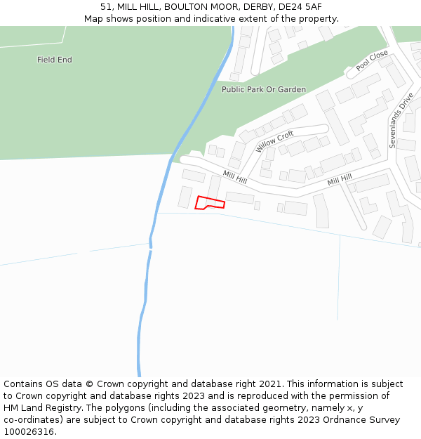 51, MILL HILL, BOULTON MOOR, DERBY, DE24 5AF: Location map and indicative extent of plot