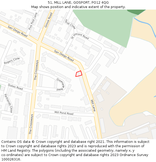 51, MILL LANE, GOSPORT, PO12 4QG: Location map and indicative extent of plot