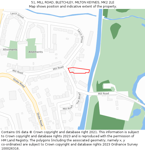 51, MILL ROAD, BLETCHLEY, MILTON KEYNES, MK2 2LE: Location map and indicative extent of plot