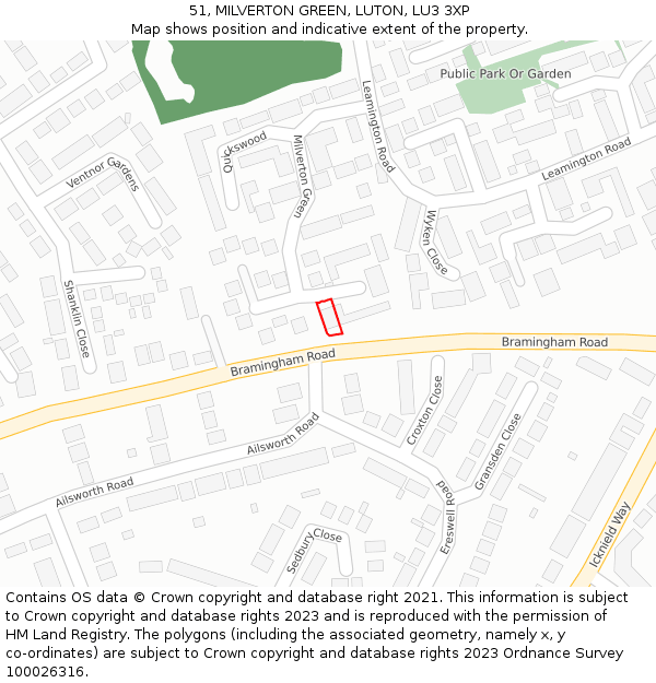 51, MILVERTON GREEN, LUTON, LU3 3XP: Location map and indicative extent of plot
