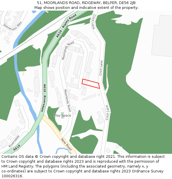 51, MOORLANDS ROAD, RIDGEWAY, BELPER, DE56 2JB: Location map and indicative extent of plot