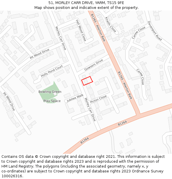 51, MORLEY CARR DRIVE, YARM, TS15 9FE: Location map and indicative extent of plot