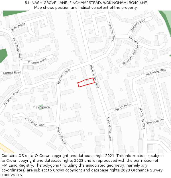 51, NASH GROVE LANE, FINCHAMPSTEAD, WOKINGHAM, RG40 4HE: Location map and indicative extent of plot