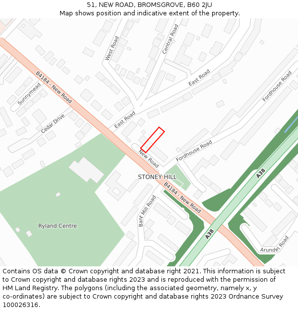 51, NEW ROAD, BROMSGROVE, B60 2JU: Location map and indicative extent of plot