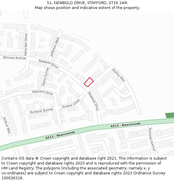 51, NEWBOLD DRIVE, STAFFORD, ST16 1WA: Location map and indicative extent of plot