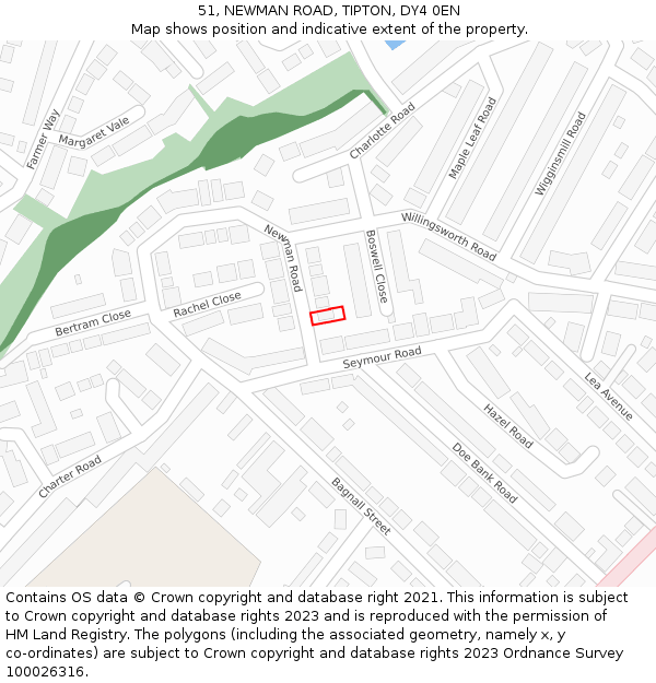 51, NEWMAN ROAD, TIPTON, DY4 0EN: Location map and indicative extent of plot