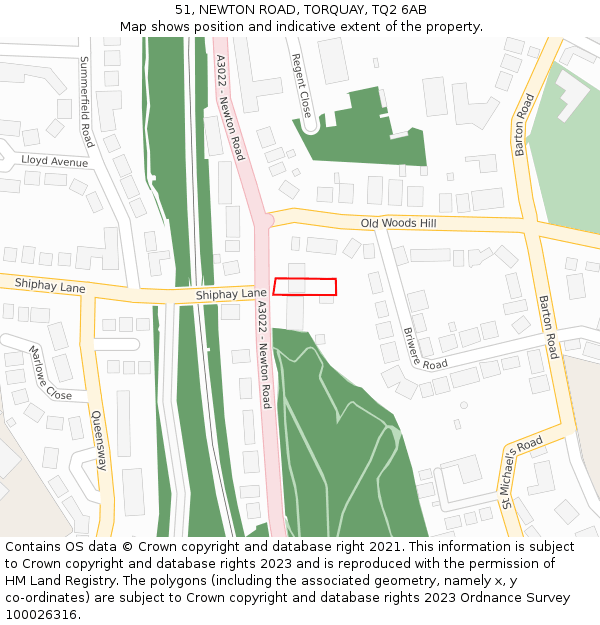 51, NEWTON ROAD, TORQUAY, TQ2 6AB: Location map and indicative extent of plot