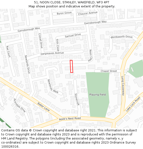 51, NOON CLOSE, STANLEY, WAKEFIELD, WF3 4PT: Location map and indicative extent of plot