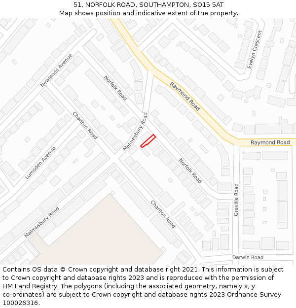 51, NORFOLK ROAD, SOUTHAMPTON, SO15 5AT: Location map and indicative extent of plot